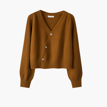 Women's cardigan with diagonal button placket and V-neck – fashionable casual and office look
