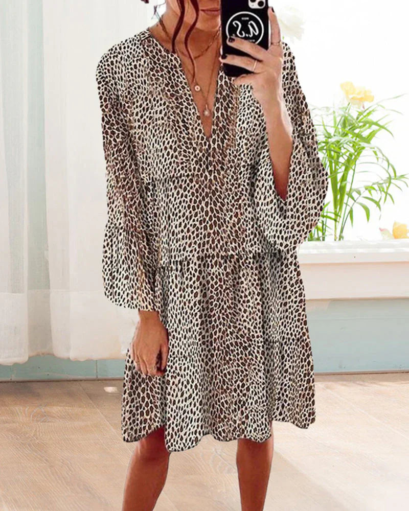 Women's Ruby and Leopard Print Knee-Length Dress