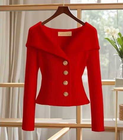 Women's cardigan with buttons and tailored cut | off-shoulder