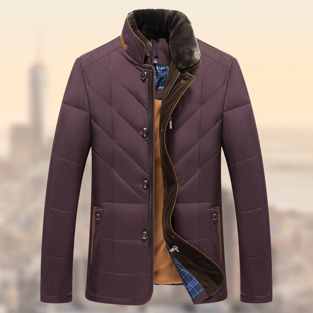 Winter Quilted Jacket with Stand-Up Collar and Fleece Lining