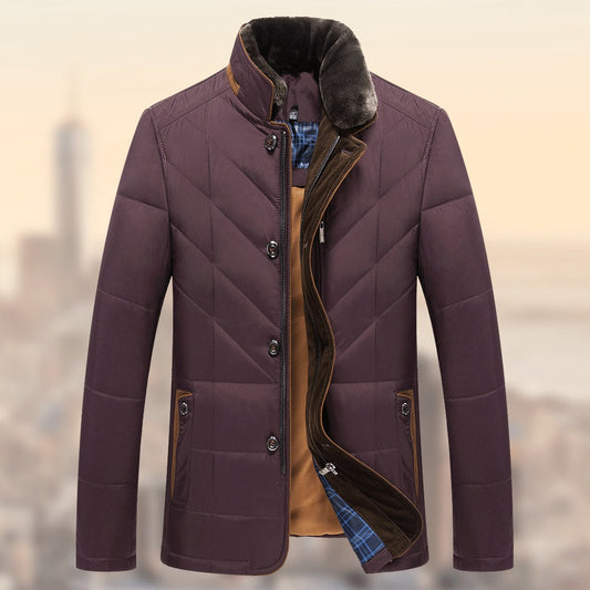 Winter Quilted Jacket with Stand-Up Collar and Fleece Lining