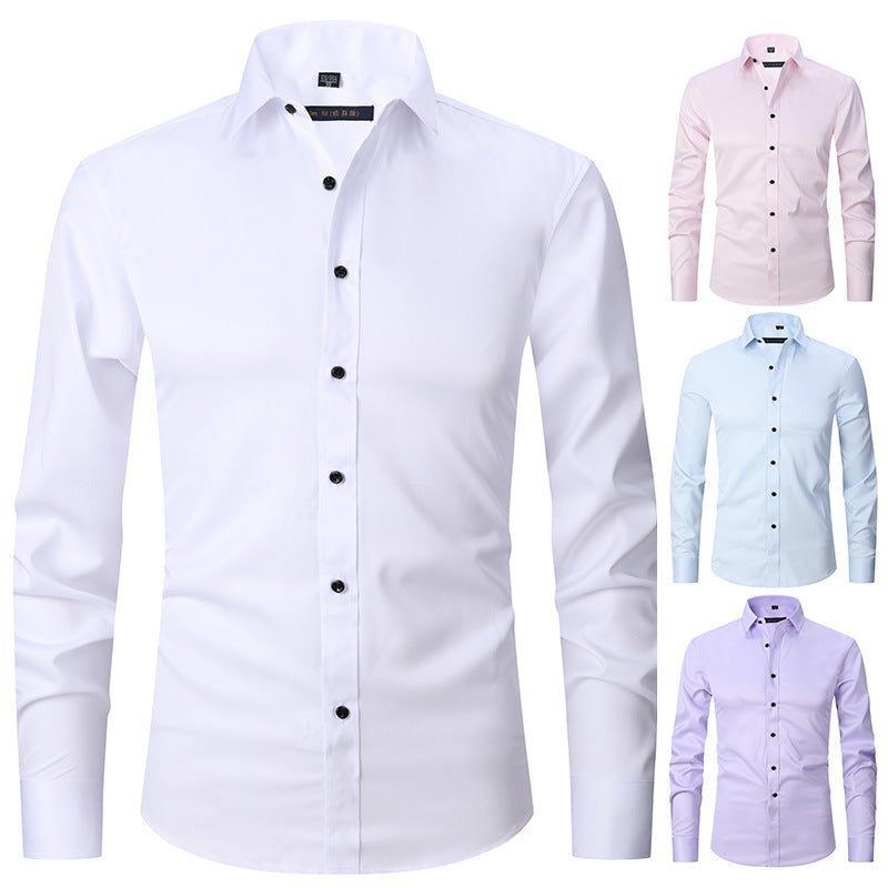 Allen – Long-sleeved slim men's shirt in solid stretch