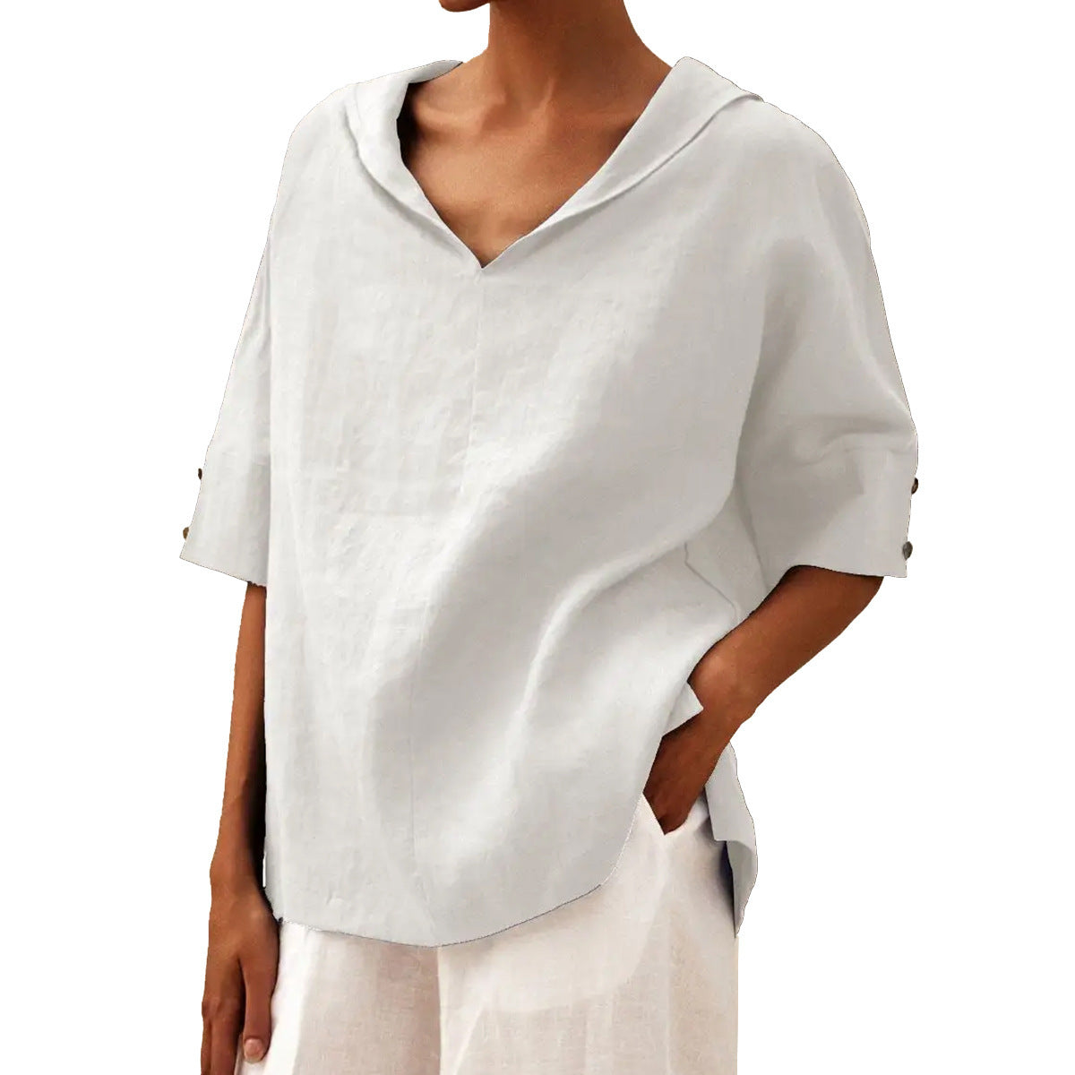 Women's Casual V-Neck Half-Sleeve Blouse – Casual Everyday Fashion with Modern Cut