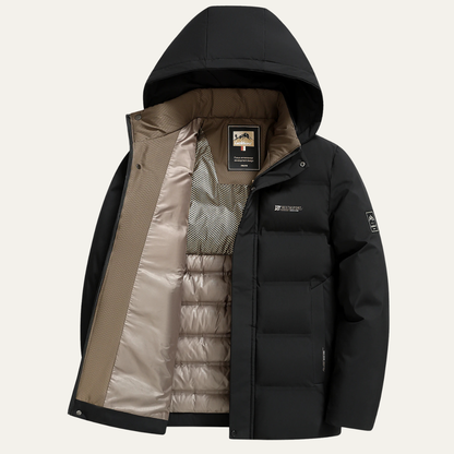 Warm Men's Padded Cotton Parka Jacket with Hood