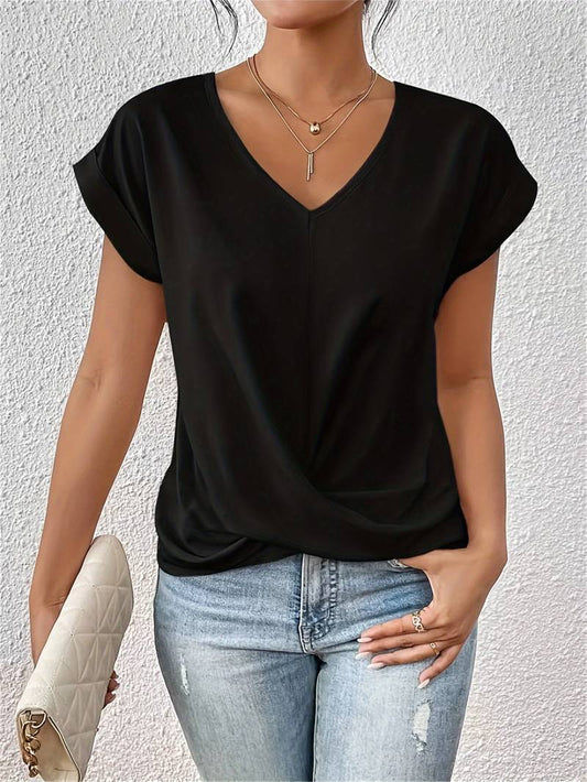 Women’s V-Neck Twist Front Top | Short Sleeve
