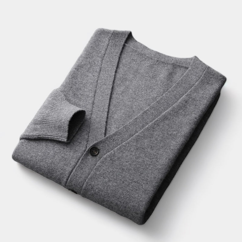 Charles Men’s Merino Wool Cardigan – Luxury Knitwear with Classic Button Design Dark Gray