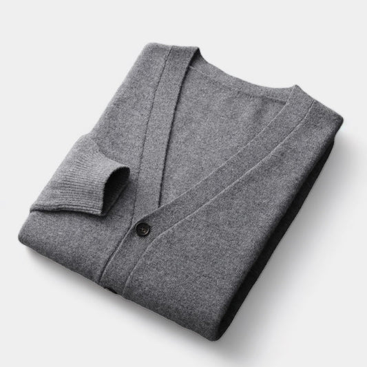 Charles Men’s Merino Wool Cardigan – Luxury Knitwear with Classic Button Design Dark Gray
