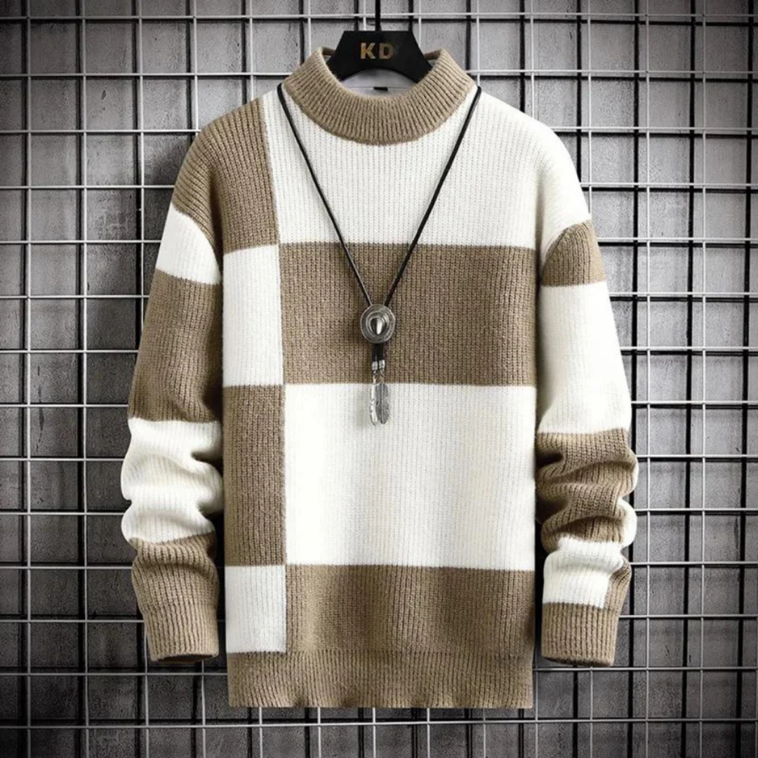 Warm winter pullover with round neck for men | Long sleeves
