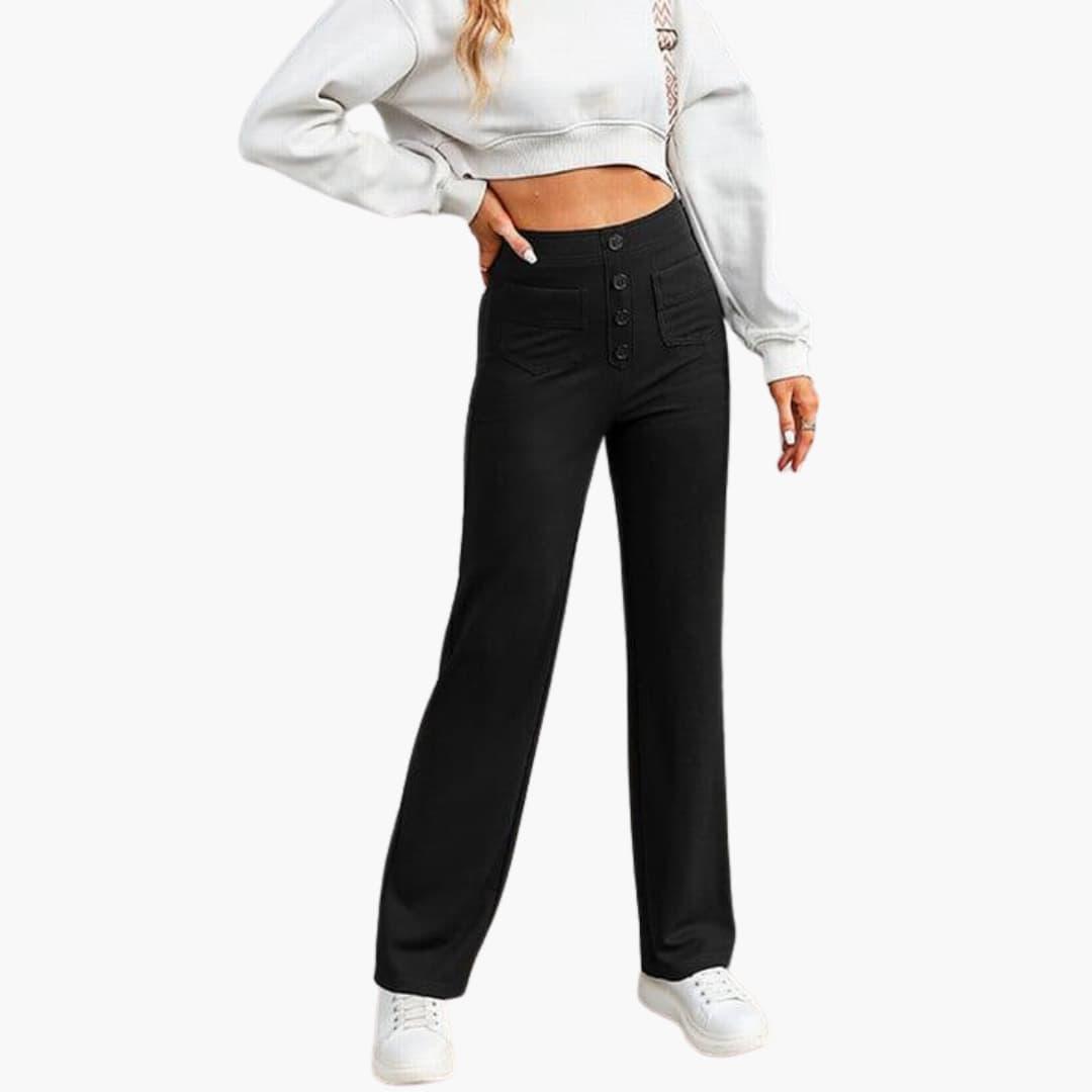 Women's Comfortable Wide Leg Pants with Button Front