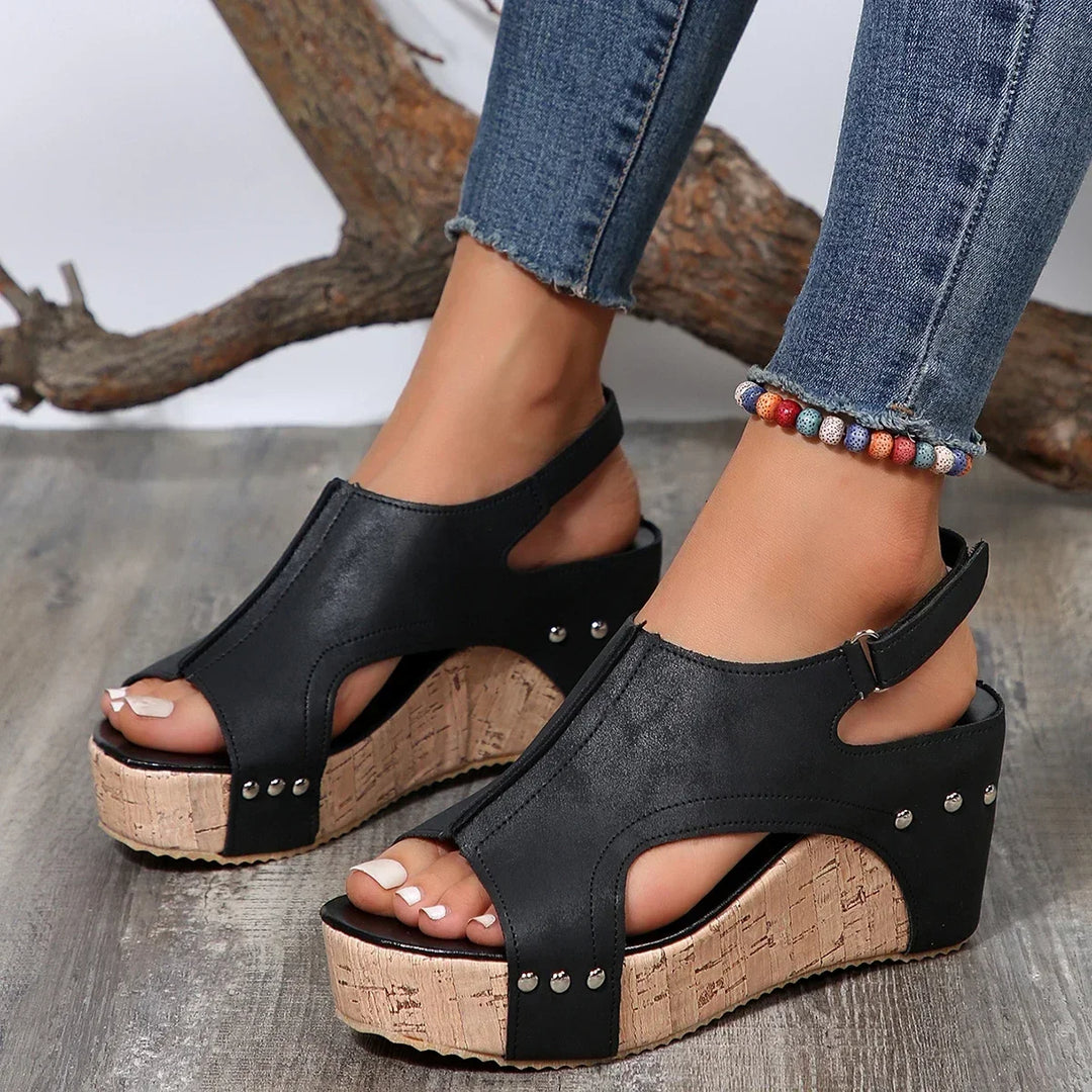 Buckled Ankle Strap Wedge Sandals Comfortable Chic Style - Olytrend
