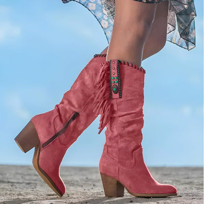 Arizona – Turquoise women's cowboy boots with fringes and ethnic decorations
