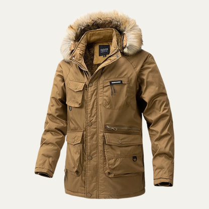 Warm Men's Waterproof Down Parka with Multiple Pockets
