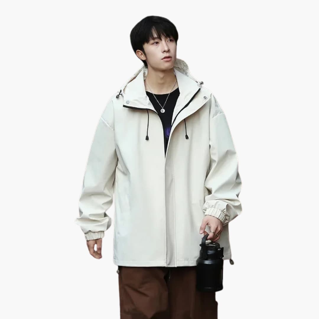 Waterproof Hooded Zip Up Mens Jacket with Adjustable Hem