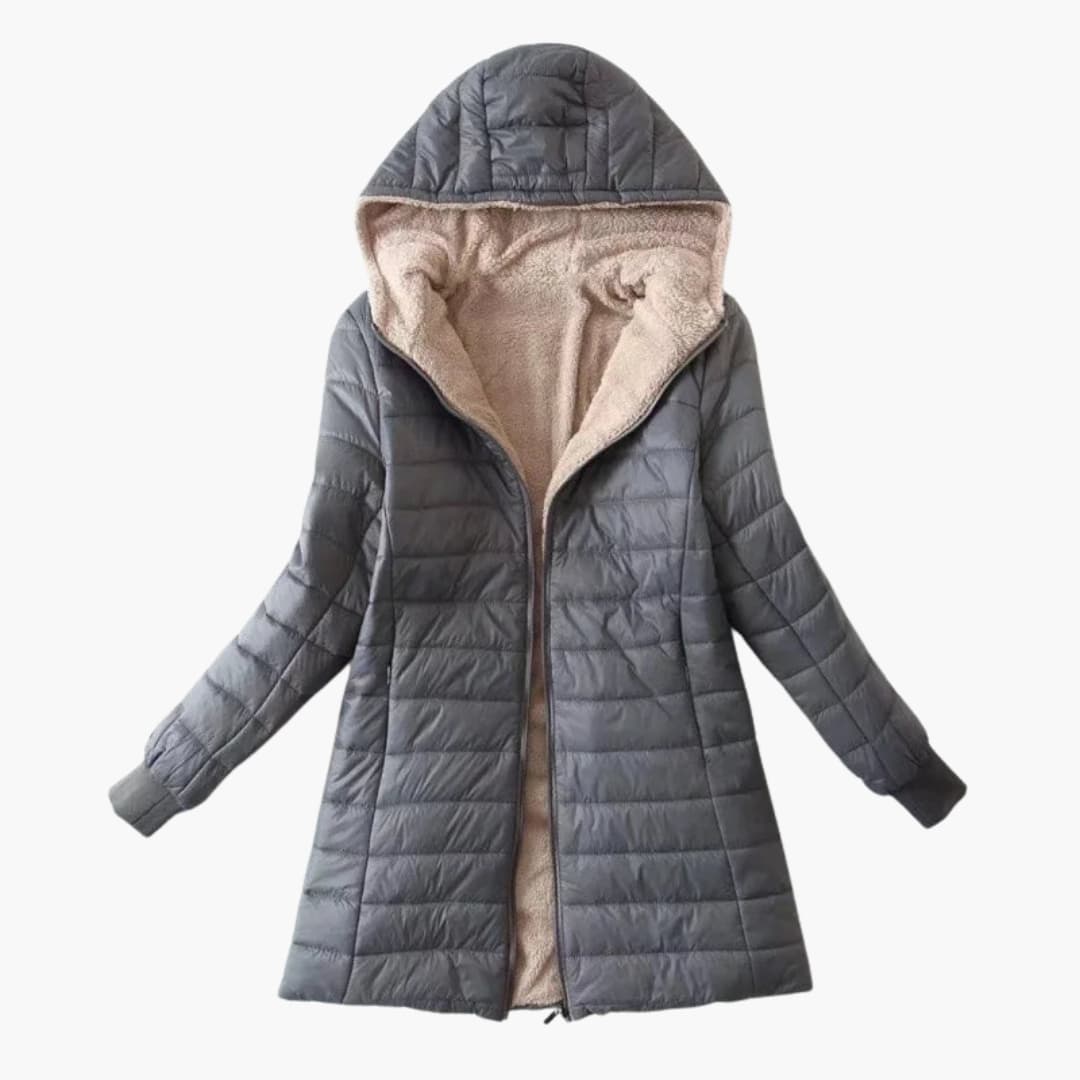Warm Women's Parka Coat with Zip and Hood