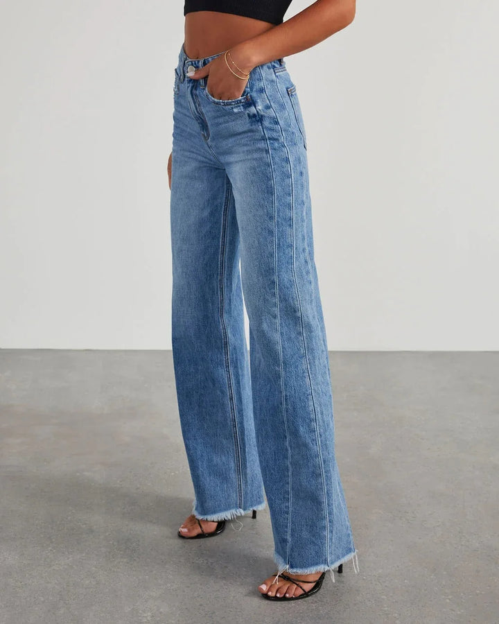 Women's Loose Fit Distressed Hem Jeans