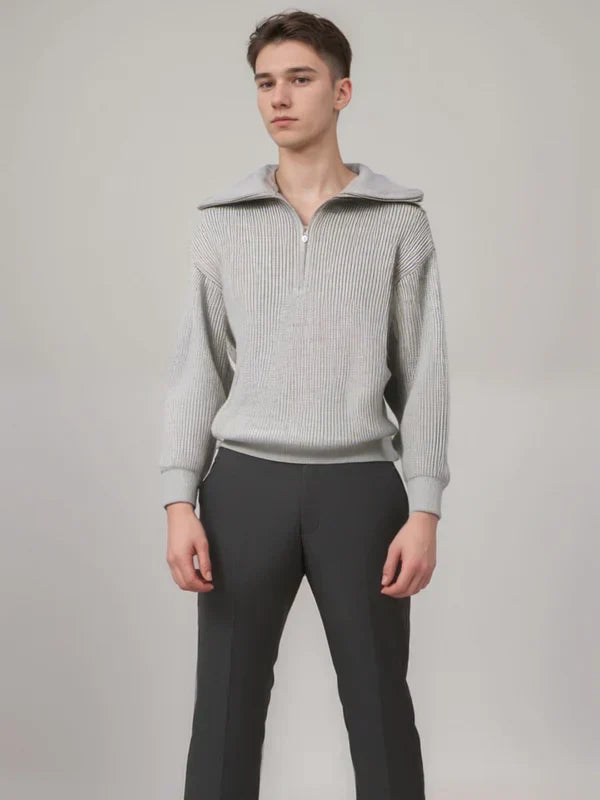 Zip-front striped sweater