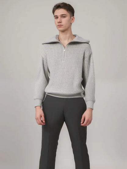 Zip-front striped sweater