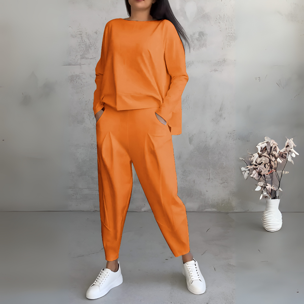 Casual 2-Piece Tracksuit with Crew Neck and Full Sleeves