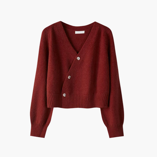 Women's cardigan with diagonal button placket and V-neck – fashionable casual and office look