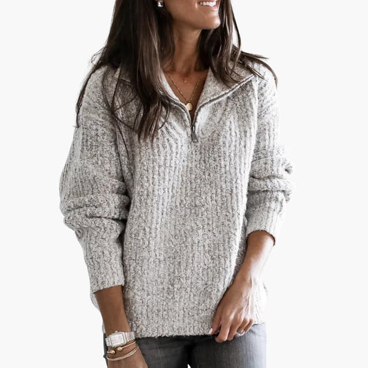 Women's Textured Half Zip Sweater - Olytrend