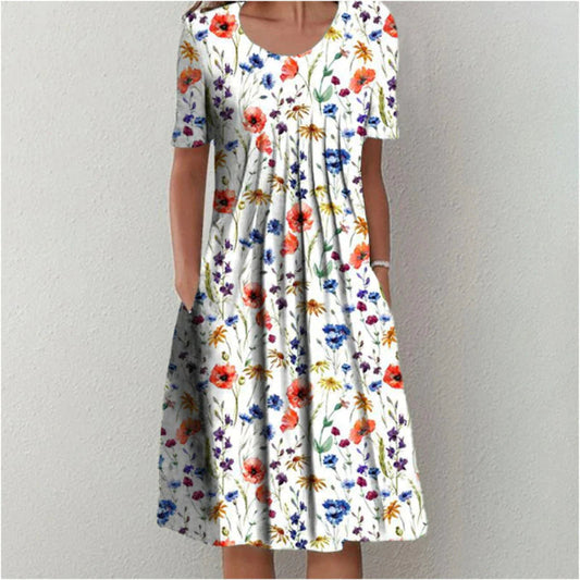 Chic Floral Summer Dress with Pocket Detail - Olytrend