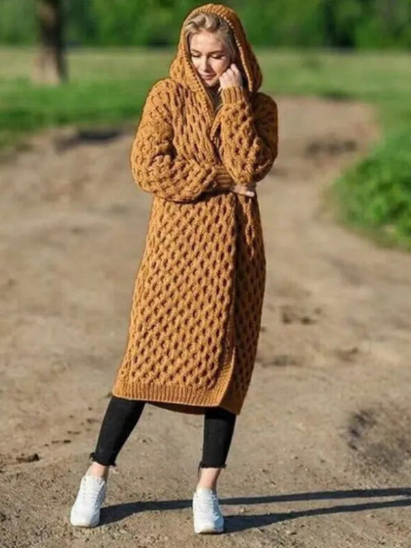 Warm winter hooded cardigan Boho, knitted sweater
