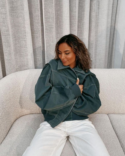 Women's stylish Khalil leather bomber jacket