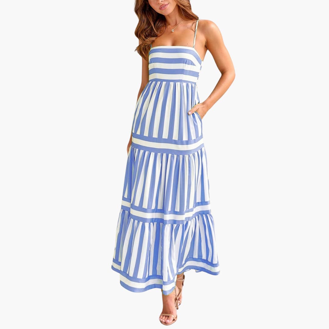 Women's Long Striped Sundress with Adjustable Straps
