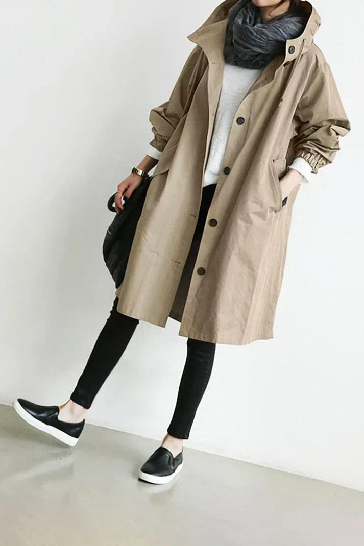 Waterproof trench coat with hood for women - Long and warm