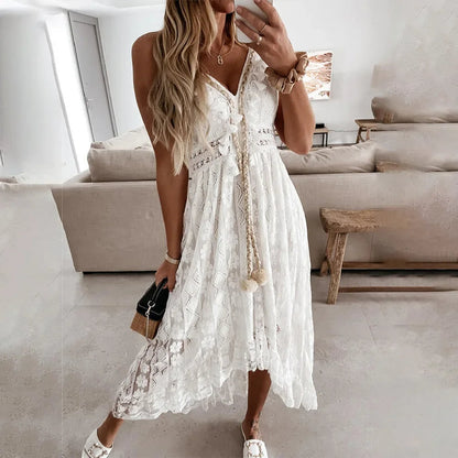 Boho Chic Tassel Trim Lace Dress