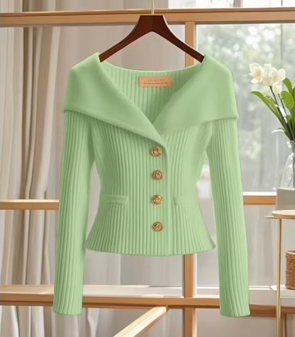 Women's cardigan with buttons and tailored cut | off-shoulder