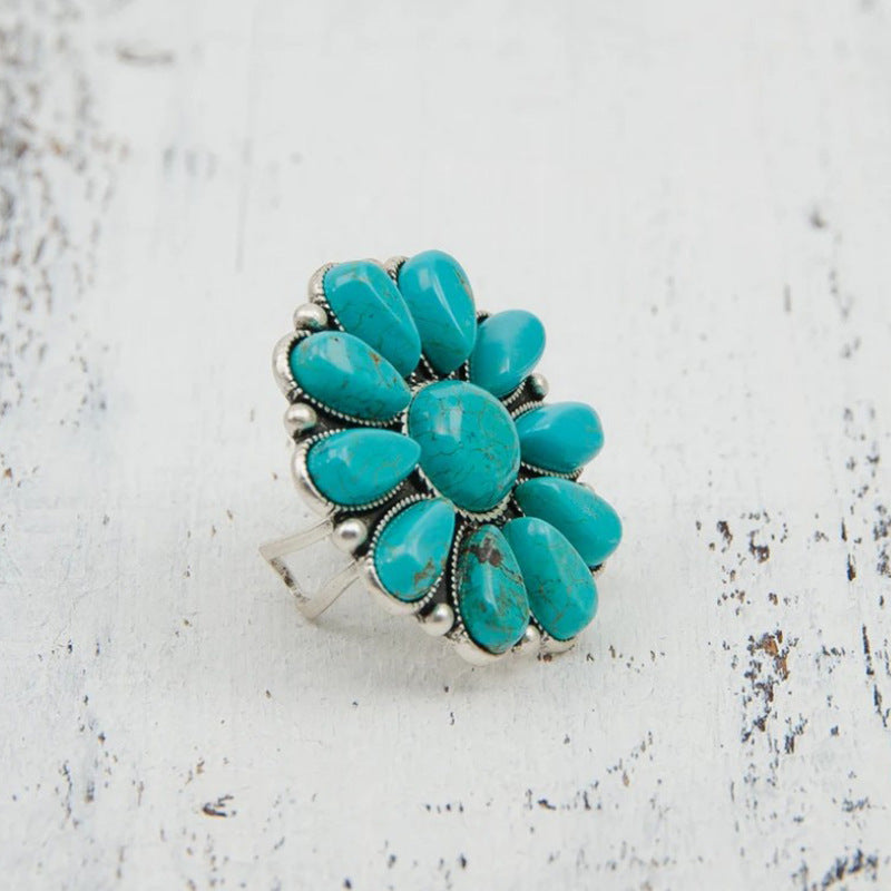 Blue Floral Fashion Ring