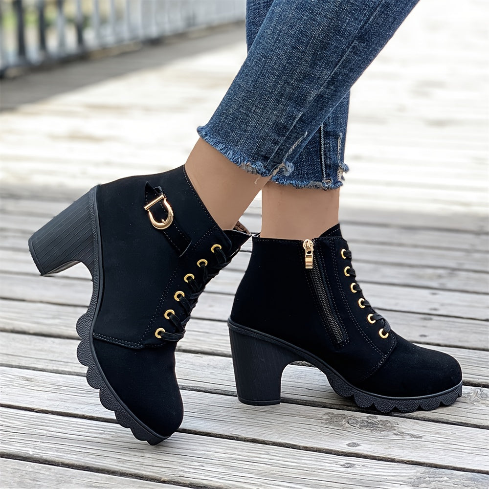 Women's lace-up ankle boots | Chunky heel with zipper