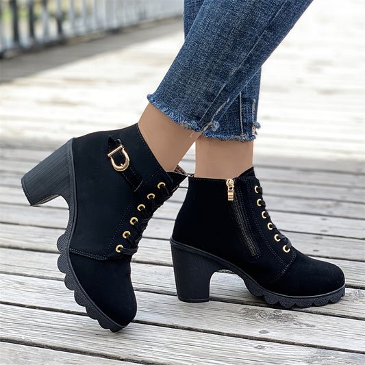 Women's lace-up ankle boots | Chunky heel with zipper