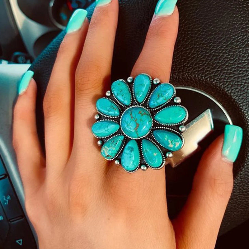 Blue Floral Fashion Ring - Olytrend