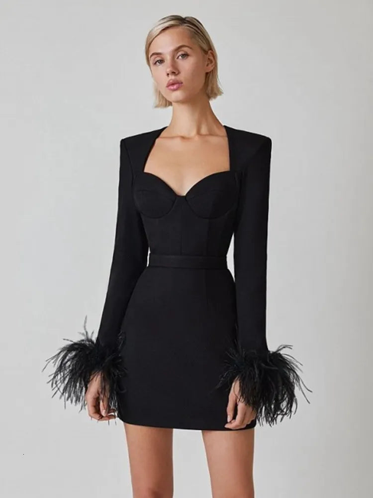 Beatrix | Women's Bodycon Mini Dress with Feathers for Festive Occasions