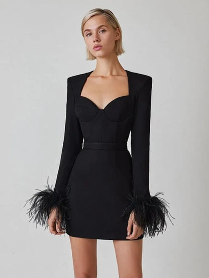 Beatrix | Women's Bodycon Mini Dress with Feathers for Festive Occasions
