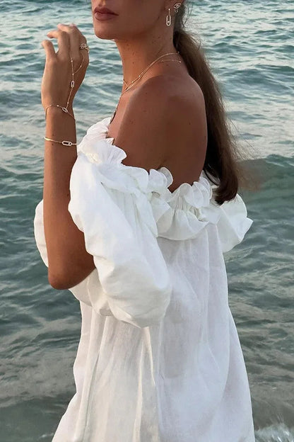 Vanessa | Chic Long White Dress – Fluid Cut and Minimalist Elegance