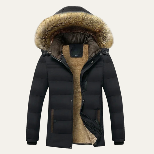 Warm Men's Fur Lined Hooded Winter Jacket - Nocini