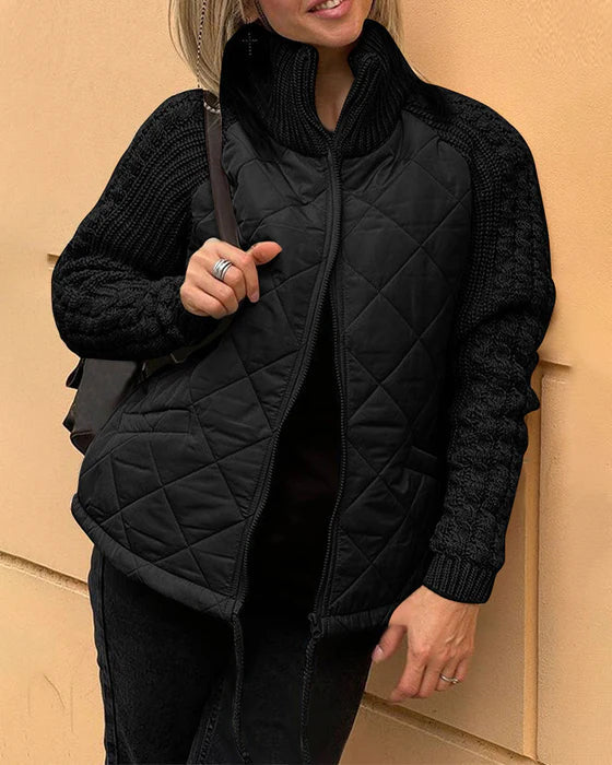 Zip-front coat in solid color with high collar