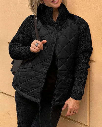 Zip-front coat in solid color with high collar