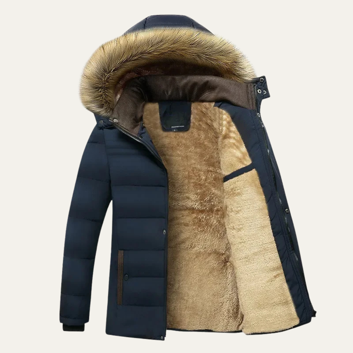 Warm Men's Fur Lined Hooded Winter Jacket