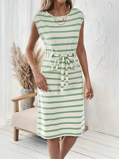 Ava Crew Neck Dress with Stripes