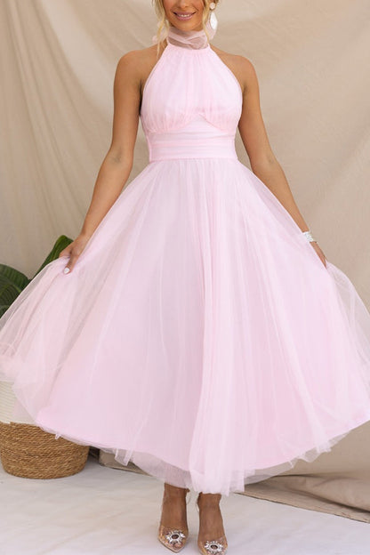 Aya | Chic Mid-Length Dress with High Collar and Open Back