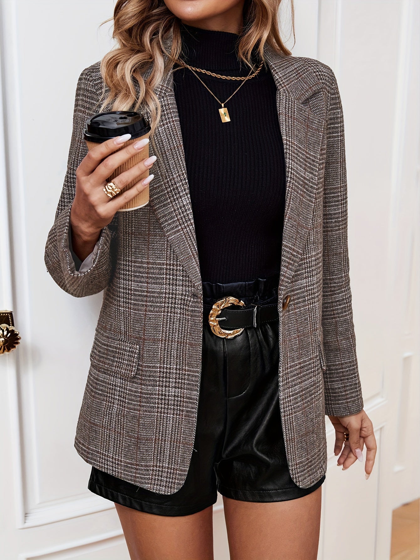 Women's Checked Textured Blazer | Long Sleeve