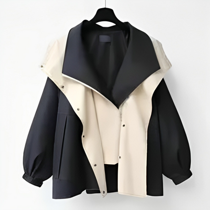 Women's Waterproof Windbreaker Jacket with Layered Hood Design