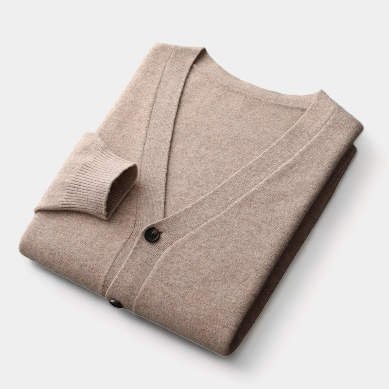Charles Men’s Merino Wool Cardigan – Luxury Knitwear with Classic Button Design Beige