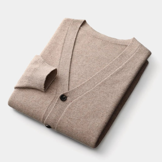 Charles Men’s Merino Wool Cardigan – Luxury Knitwear with Classic Button Design Beige