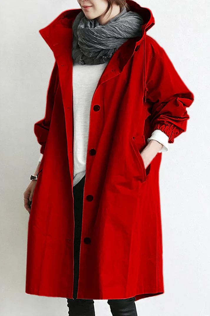 Waterproof trench coat with hood for women - Long and warm