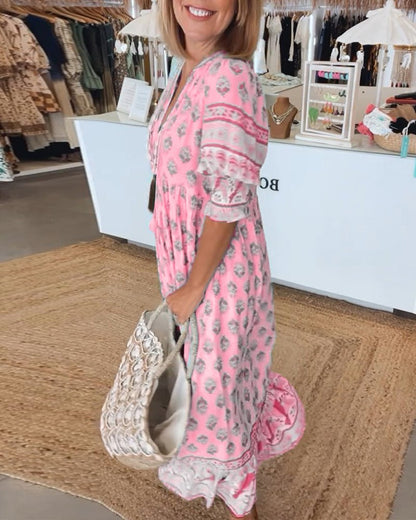 Chic Floral Midi Dress with Tassels